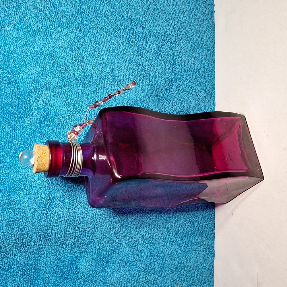 Pink Glass Decorative Bottle, Fushia, Bright Pink, Cute Decor With Beads - Picture 7 of 11
